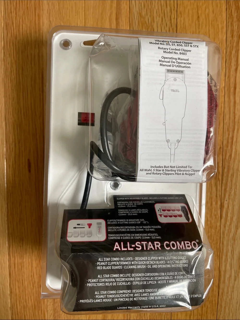 WAHL ALL STAR COMBO Black Designer Clipper & White Peanut Trimmer with Red Combs